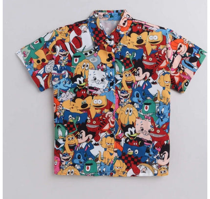 Boy's Lycra Blend Printed Short Sleeve Shirt and Shorts Set (MultiColor)