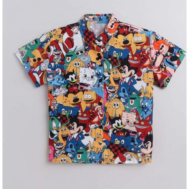 Boy's Lycra Blend Printed Short Sleeve Shirt and Shorts Set (MultiColor)