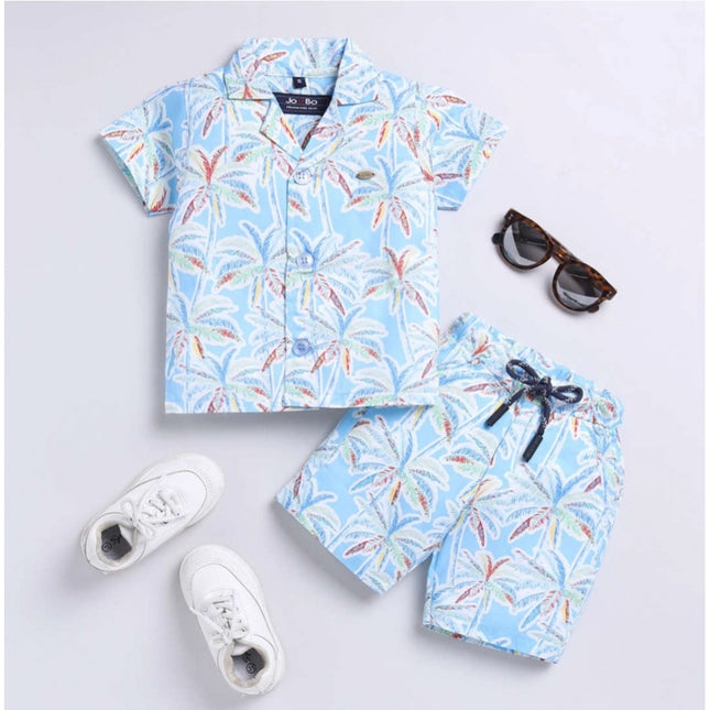 Boy's Lycra Blend Printed Short Sleeve Shirt and Shorts Set (MultiColor)