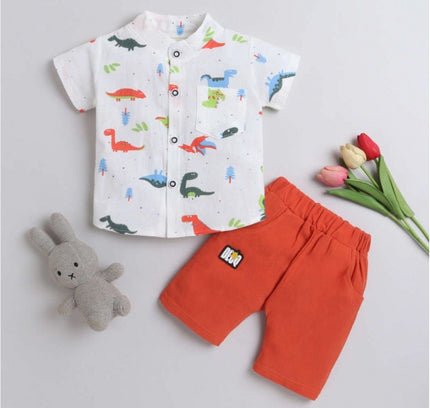 Boy's Cotton Blend Printed Short Sleeve Shirt and Shorts Set (MultiColor)