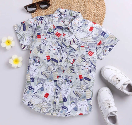 Boy's Cotton Blend Printed Short Sleeve Shirt (MultiColor)