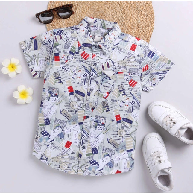 Boy's Cotton Blend Printed Short Sleeve Shirt (MultiColor)