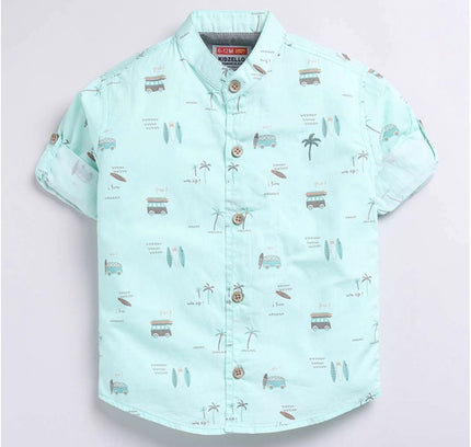 Boy's Cotton Blend Printed Short Sleeve Shirt (MultiColor)