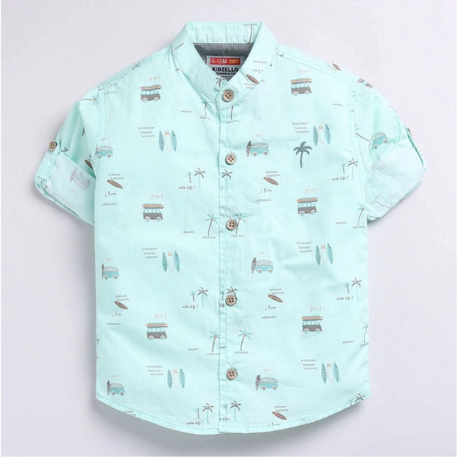 Boy's Cotton Blend Printed Short Sleeve Shirt (MultiColor)