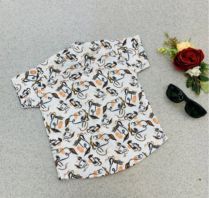 Boy's Cotton Blend Printed Short Sleeve Shirt (MultiColor)