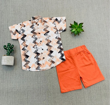Boy's Cotton Blend Printed Short Sleeve Shirt and Shorts Set (MultiColor)