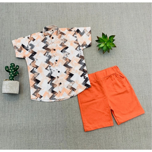 Boy's Cotton Blend Printed Short Sleeve Shirt and Shorts Set (MultiColor)