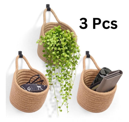 Cotton Hanging Storage Small Basket Pack of 3 Storage Basket For Clothes (Brown)