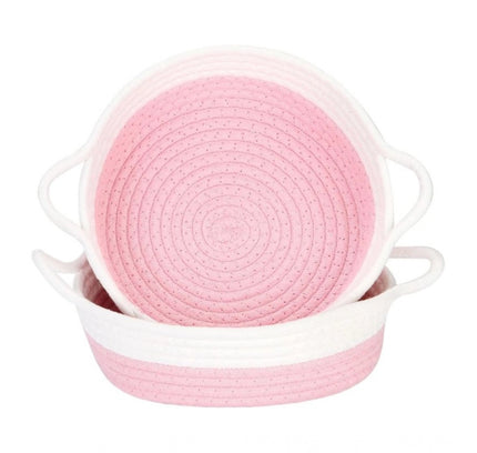 Cotton White Basket 2 Pcs Storage Basket For Clothes (Pink)