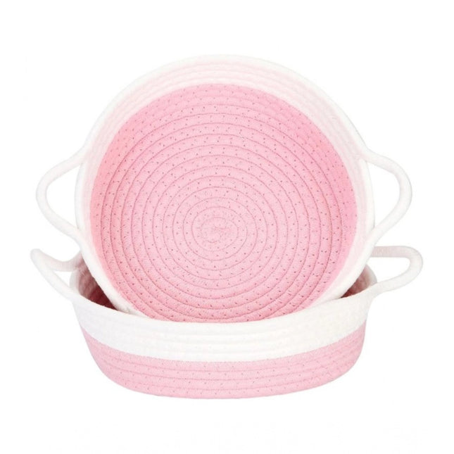 Cotton White Basket 2 Pcs Storage Basket For Clothes (Pink)