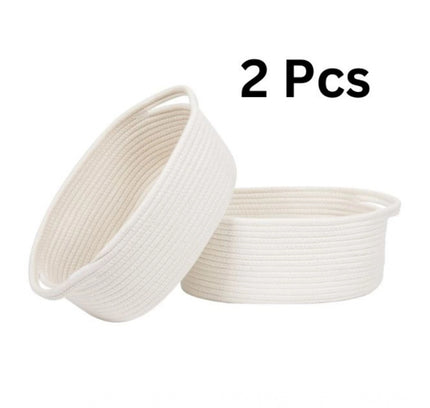 Cotton Pcs Oval Basket  Storage Basket For Clothes (White)