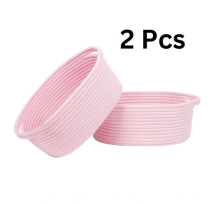 Cotton 2 Pcs Oval Basket  Storage Basket For Clothes (Pink)