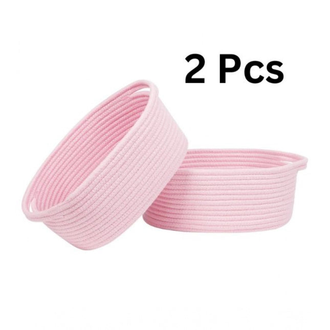 Cotton 2 Pcs Oval Basket  Storage Basket For Clothes (Pink)