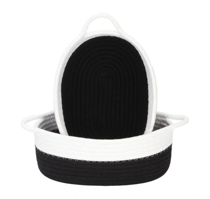 Cotton Black White 2 Pcs Storage Basket For Clothes (Black)