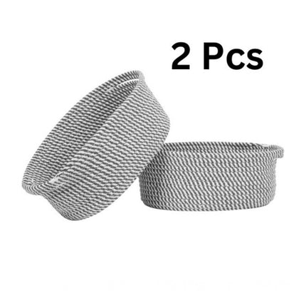 Cotton 2 Pcs Oval Basket  Storage Basket For Clothes (Grey)