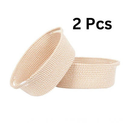 Cotton 2 Pcs Oval Basket Storage Basket For Clothes (Beige)