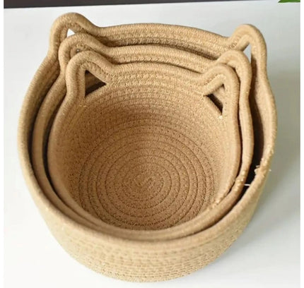 Cotton Cat Basket Pack of 3 Storage Basket For Clothes (Brown)