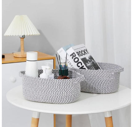 Cotton 2 Pcs Oval Basket  Storage Basket For Clothes (Grey)