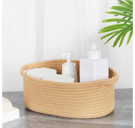 Cotton 2 Pcs Oval Basket Storage Basket For Clothes (Beige)