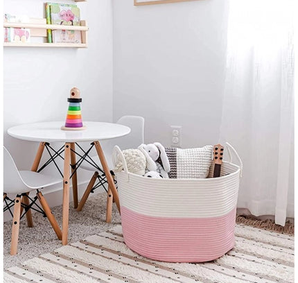 Cotton Laundry Basket Pack of 1 Storage Basket For Clothes (Pink)