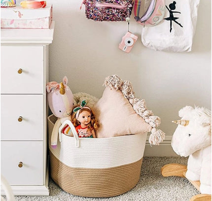 Cotton Laundry Basket Pack of 1 Storage Basket For Clothes (Beige)