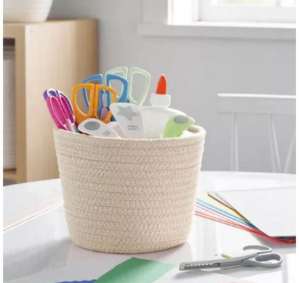 Cotton White Pen Holder Pack of 1 Storage Basket For Clothes (White)