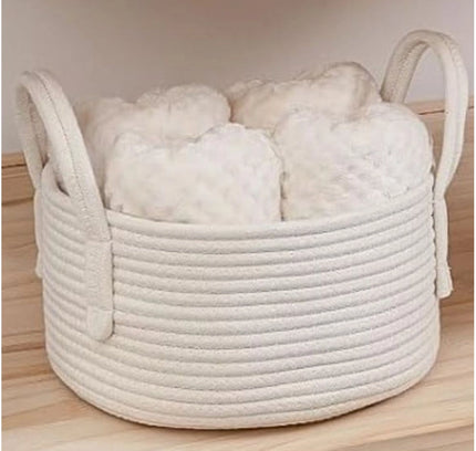 Cotton Basket Inch Pack of 1 Storage Basket For Clothes (White)