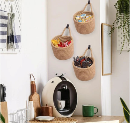 Cotton Hanging Storage Small Basket Pack of 3 Storage Basket For Clothes (Brown)