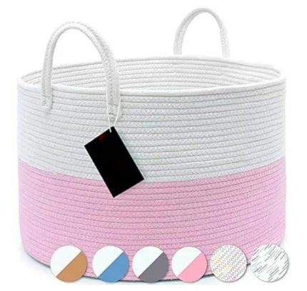 Cotton Laundry Basket Pack of 1 Storage Basket For Clothes (Pink)