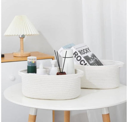Cotton Pcs Oval Basket  Storage Basket For Clothes (White)