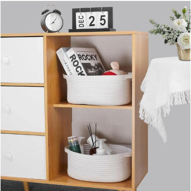 Cotton Pcs Oval Basket  Storage Basket For Clothes (White)