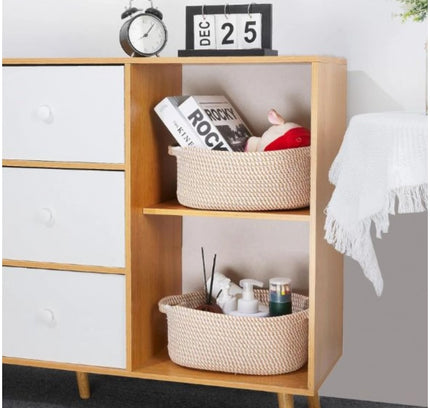 Cotton 2 Pcs Oval Basket Storage Basket For Clothes (Beige)