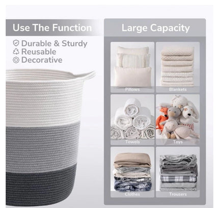 Cotton Laundry Basket Pack of 1 Storage Basket For Clothes (Multicolor)