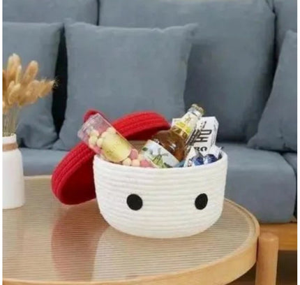 Cotton Box Red Lid Inch Pack of 1 Storage Basket For Clothes (White)