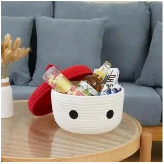 Cotton Box Red Lid Inch Pack of 1 Storage Basket For Clothes (White)