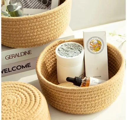 Cotton 3 Pcs Round Set Storage Basket For Clothes (Brown)