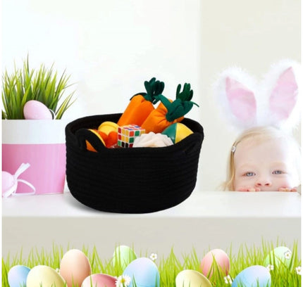 Cotton Cat Basket Inch Pack of 1 Storage Basket For Clothes (Black)