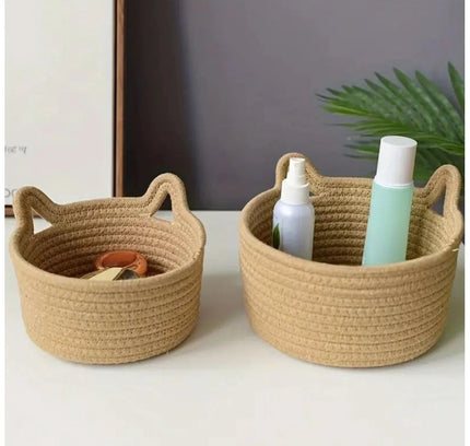 Cotton Cat Basket Pack of 3 Storage Basket For Clothes (Brown)