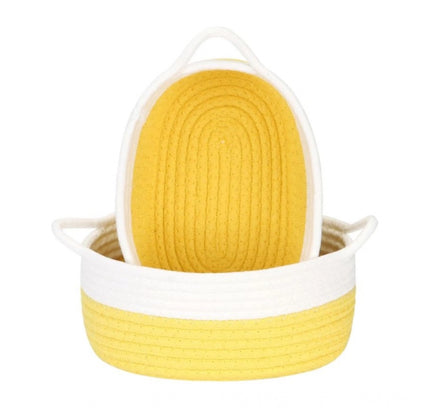 Cotton White 2 Pcs Storage Basket For Clothes (Yellow)