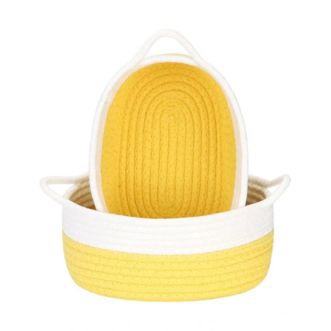Cotton White 2 Pcs Storage Basket For Clothes (Yellow)