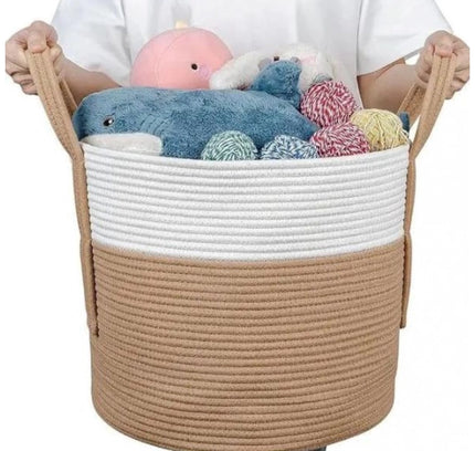 Cotton With Handle Pack of 1 Storage Basket For Clothes (White)