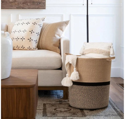 Cotton Laundry Basket Pack of 1 Storage Basket For Clothes (Multicolor)