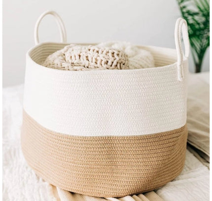 Cotton Laundry Basket Pack of 1 Storage Basket For Clothes (Beige)