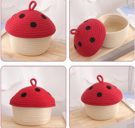 Cotton Box Red lid Pack of 1 Storage Basket For Clothes (White)