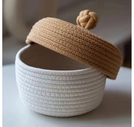 Cotton Box Beige lid Pack of 1 Storage Basket For Clothes (White)