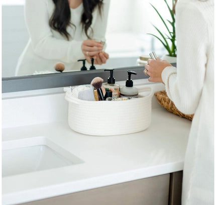 Cotton Oval Basket Pack of 3 Storage Basket For Clothes (White)