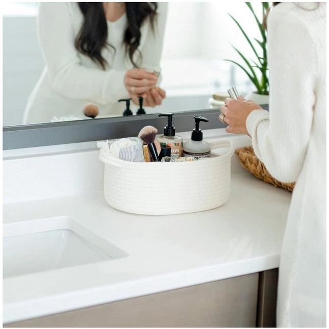 Cotton Oval Basket Pack of 3 Storage Basket For Clothes (White)