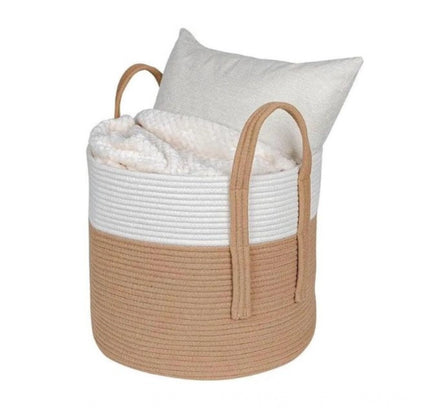 Cotton With Handle Pack of 1 Storage Basket For Clothes (White)