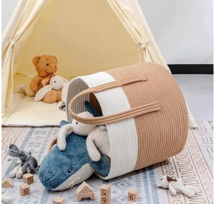 Cotton With Handle Pack of 1 Storage Basket For Clothes (White)