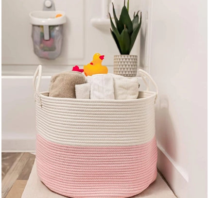 Cotton Laundry Basket Pack of 1 Storage Basket For Clothes (Pink)